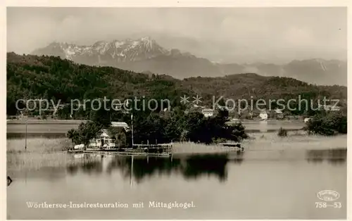 AK / Ansichtskarte 73809336 Woerthersee Inselrestauration mit Mittagskogel Woerthersee