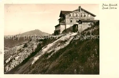 AK / Ansichtskarte 73809446 Riesengebirge_Schlesischer_Teil Prinz Heinrich Baude mit Schneekoppe 