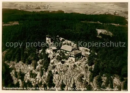 AK / Ansichtskarte 73809489 Fichtelgebirge Koesseeinehaus mit Gipfel Fliegeraufnahme Fichtelgebirge