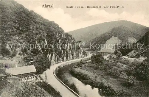 AK / Ansichtskarte 73809872 Ahrtal Panorama Ahrtal Bunte Kuh mit Restaurant Zur Felsidylle Ahrtal