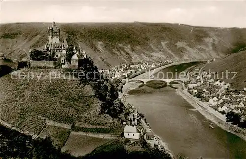 AK / Ansichtskarte 73810470 Cochem_Kochem_Mosel Burg Mosel und Neue Bruecke von den Drei Kreuzen 