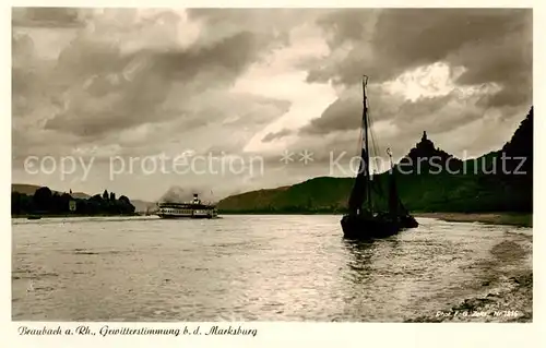 AK / Ansichtskarte 73810727 Braubach_Rhein Gewitterstimmung bei der Marksburg Braubach Rhein