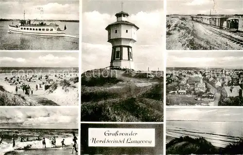 AK / Ansichtskarte 73810856 Langeoog_Nordseebad Faehre Strand Leuchtturm Inselbahn Panorama Langeoog_Nordseebad