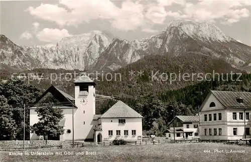 AK / Ansichtskarte 73810968 Unterstein__Schoenau_Berchtesgaden Dorfkirche Blick gegen Goell und Brett Berchtesgadener Alpen 