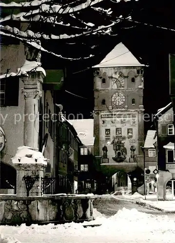 AK / Ansichtskarte 73811212 Wangen_Allgaeu Brunnen Stadttor im Winter Wangen Allgaeu