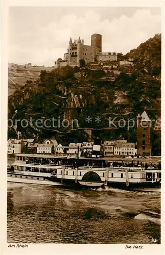 AK / Ansichtskarte 73811562 St_Goarshausen Blick ueber den Rhein Burg Katz Dampfer Goethe St_Goarshausen