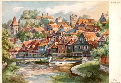 AK / Ansichtskarte 73811666 Kronach_Oberfranken Stadtaufbau am Steinwehr Feste Rosenberg Aquarell von C. Freytag Kuenstlerkarte Kronach Oberfranken