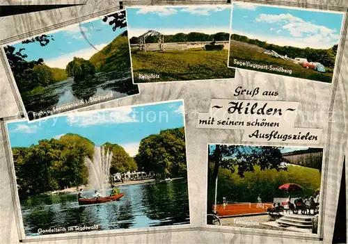 AK / Ansichtskarte 73812859 Hilden__Mettmann Stadtwald Fisch und Seerosenteich Reitplatz Segelflugsport Sandberg Gondelteich Tennisplatz 