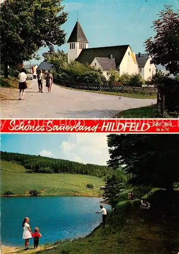 AK / Ansichtskarte 73813273 Hildfeld Kirche Seepartie Hildfeld