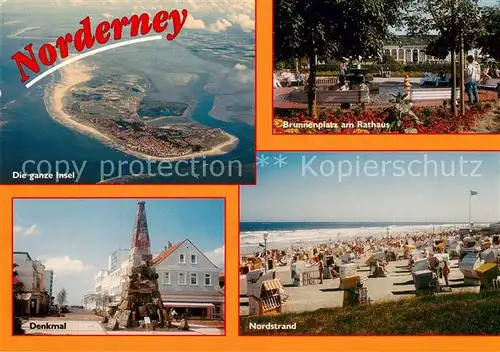 AK / Ansichtskarte 73813402 Norderney_Nordseebad Fliegeraufnahme Brunnenplatz am Rathaus Denkmal Nordstrand Norderney_Nordseebad