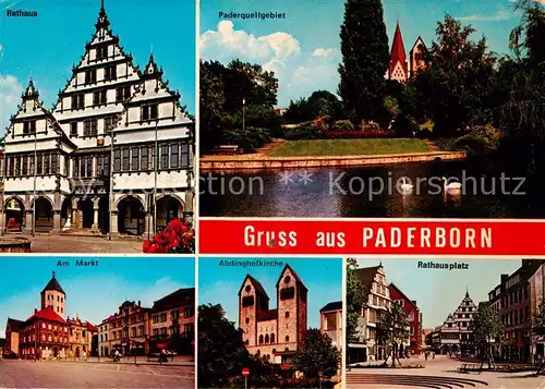 AK / Ansichtskarte 73813525 Paderborn Rathaus Paderquellgebiet Am Markt Abdinghofkirche Rathausplatz Paderborn
