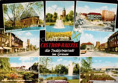 AK / Ansichtskarte 73813806 Castrop-Rauxel Schloss Bladenhorst Ickerner Strasse Anlage Ecke Wartburg und Langestrasse mit ev Kirche Stadtgarten Hallenbad Castrop-Rauxel