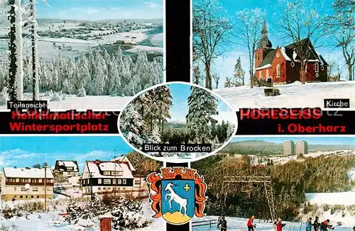 AK / Ansichtskarte 73813853 Hohegeiss_Harz Teilansichten Kirche Brockenblick Hohegeiss Harz