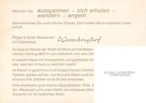 AK / Ansichtskarte 73813989 Hoexter_Weser Hotel Restaurant Weserbergdorf Hoexter Weser