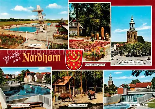 AK / Ansichtskarte 73814052 Nordhorn Freibad Stadtpark Reform Kirche Vechtepartie Tierpark Neues Wehr Nordhorn