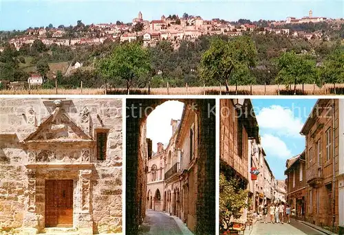 AK / Ansichtskarte Belves_Dordogne Vue generale Portail sculpte de Renaissance Rue Rubigan Rue Principale Belves Dordogne