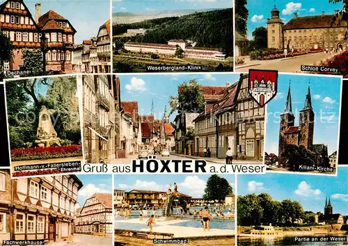 AK / Ansichtskarte 73814660 Hoexter_Weser Dechaner Ehrenmal Fachwerkhaeuser Altstadt Freibad Weserbergland-Klinik Schloss Corvey Kirche Hoexter Weser