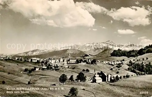 AK / Ansichtskarte  Schwellbrunn Panorama mit Saentis Schwellbrunn