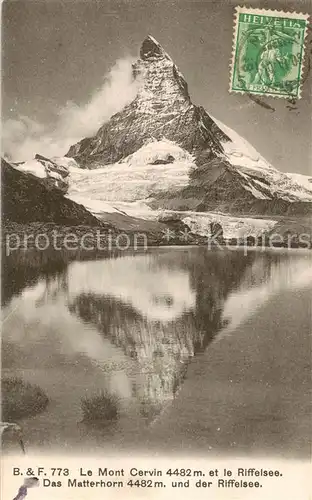 AK / Ansichtskarte Matterhorn_Mont_Cervin_4478m_VS und der Riffelsee 