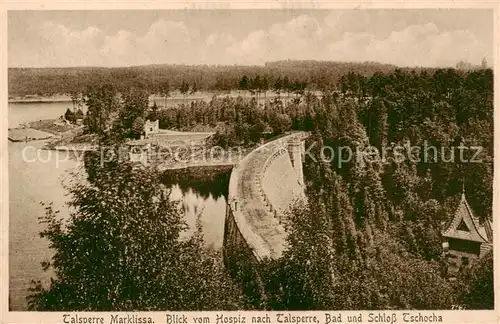 AK / Ansichtskarte 73818666 Marklissa Talsperre Blick vom Hospiz nach Bad und Schloss Tschocha Marklissa