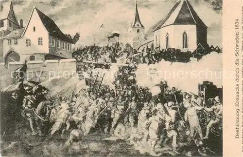 AK / Ansichtskarte 73819649 Kronach_Oberfranken Gemaelde Bestuermung Kronachs durch die Schweden 1634 Kuenstlerkarte Soldatenbrief Kronach Oberfranken