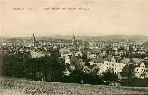 AK / Ansichtskarte 73820342 Doebeln Panorama mit neuem Rathaus Doebeln