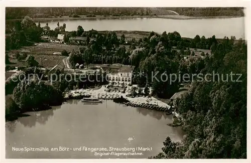 AK / Ansichtskarte 73820871 Strausberg_Brandenburg Hotel Neue Spitzmuehle am Boetz und Faengersee Fliegeraufnahme Strausberg Brandenburg