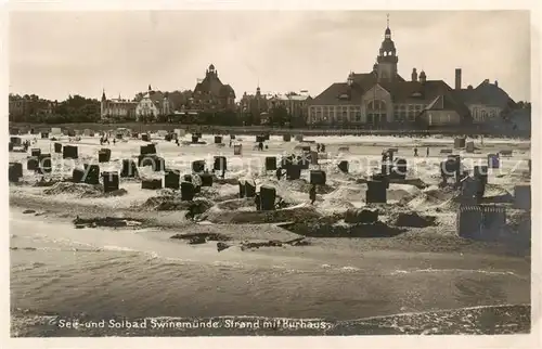 AK / Ansichtskarte 73820922 Swinemuende_Swinoujscie Strand mit Kurhaus Swinemuende Swinoujscie