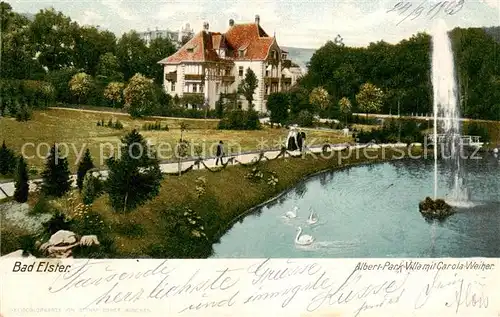 AK / Ansichtskarte 73821721 Bad_Elster Albert Park Villa mit Carola Weiher Fontaene Bad_Elster