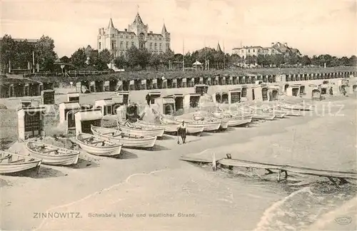 AK / Ansichtskarte 73822424 Zinnowitz_Ostseebad Schwabes Hotel und westlicher Strand Zinnowitz_Ostseebad