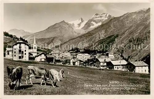 AK / Ansichtskarte Saas Fee_VS mit Fletschhorn und Laouinenhorn 