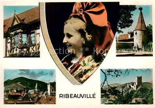 AK / Ansichtskarte Ribeauville_Haut_Rhin_Alsace_68 Souvenir de la ville Tour Chateau Costumes 