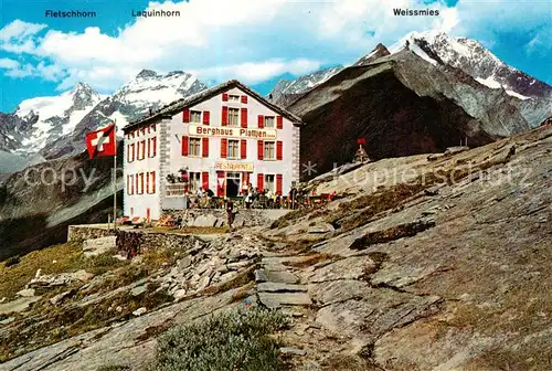 AK / Ansichtskarte Saas Fee_VS Berghaus Plattjen mit Fletschhorn Laquinhorn und Weissmies 