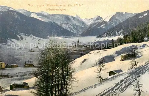 AK / Ansichtskarte Davos_GR Wintermorgen mit Tinzenhorn und Piz Michel Davos_GR