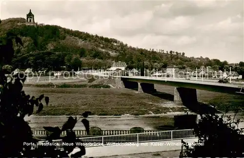 AK / Ansichtskarte 73828829 Porta_Westfalica Neue Weserbruecke Wittekindsberg mit Kaiser Wilhelm Denkmal Porta_Westfalica