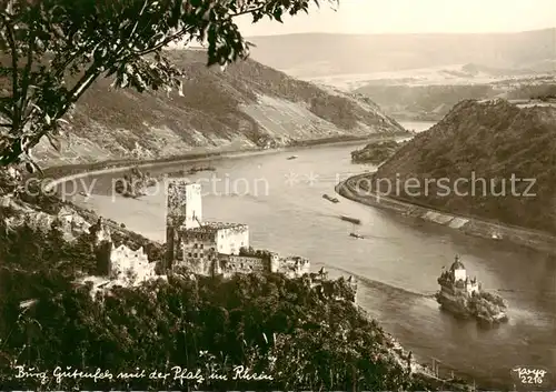 AK / Ansichtskarte 73829078 Kaub_Caub_Rhein Burg Gutenfels mit der Pfalz im Rhein 