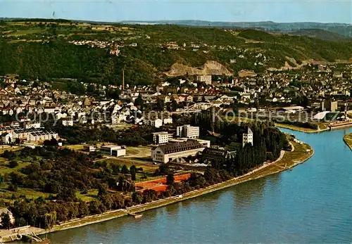 AK / Ansichtskarte 73829208 Lahnstein Lahnmuendung mit Burg Lahneck Fliegeraufnahme Lahnstein