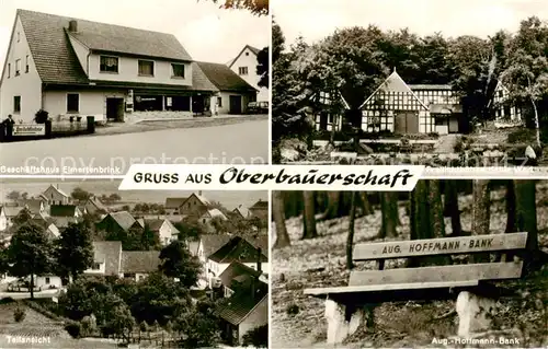 AK / Ansichtskarte 73830335 Oberbauerschaft_Buende_Westfalen Geschaeftshaus Eimertenbrink Teilansicht Aug Hoffmann Bank Freilichtbuehne Kahle Wart Oberbauerschaft_Buende