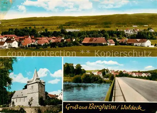 AK / Ansichtskarte 73830507 Bergheim_Edertal Panorama Kirche Bruecke Bergheim Edertal