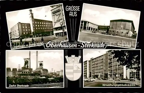 AK / Ansichtskarte 73831921 Sterkrade Hochhaus mit Glockenspiel Hallenbad Zeche Sterkrade Verwaltungsgebaeude der GHH Sterkrade