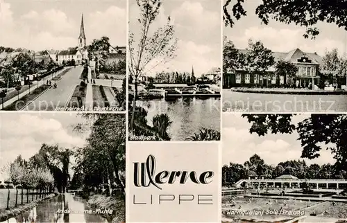 AK / Ansichtskarte Werne__Lippe_Muenster_Westfalen Steinstrasse Kirche Stadtpark Bahnhof Muehle Sole Freibad 