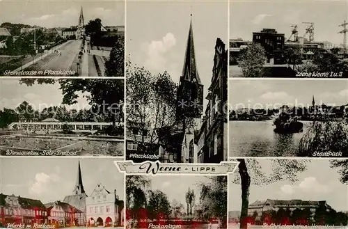 AK / Ansichtskarte Werne__Lippe_Muenster_Westfalen Steinstrasse Kirche Sole Freibad Markt Rathaus Zeche Stadtpark Hospital 