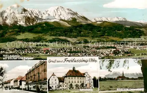 AK / Ansichtskarte 73833196 Freilassing mit Staufen und Zwiesel Hauptstrasse Schulhaus Blick zum Untersberg Freilassing