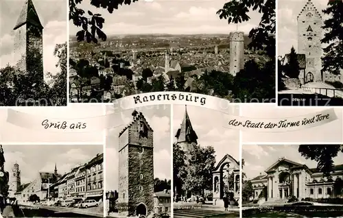 AK / Ansichtskarte Ravensburg__Wuerttemberg Spitalturm Panorama Obertor Untertor Marienplatz Gruener Turm Konzerthaus 