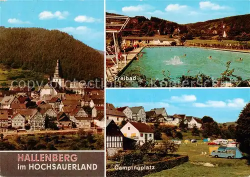 AK / Ansichtskarte Hallenberg Panorama Freibad Campingplatz Hallenberg