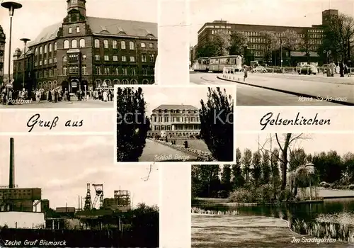 AK / Ansichtskarte Gelsenkirchen Postamt Schloss Berge Hans Sachs Haus Zeche Graf Bismarck Stadtgarten Gelsenkirchen