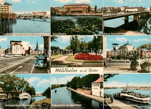 AK / Ansichtskarte Muelheim_Ruhr Ruhrpartie Schlossbruecke Stadthalle Leineweberstrasse Ruhranlagen Stadtmitte Anlegestelle Wasser Bahnhof Anlegestelle Hahnenfaehre Muelheim Ruhr