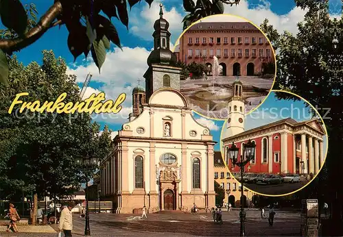 AK / Ansichtskarte Frankenthal__Pfalz Dreifaltigkeitskirche Rathausplatz mit Brunnen Zwoelf Apostel Kirche 