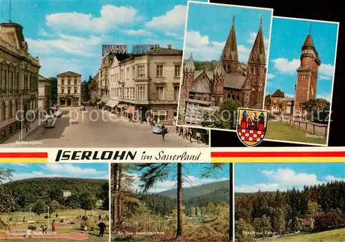 AK / Ansichtskarte 73834118 Iserlohn Rathausplatz Danzturm Minigolfplatz Forsthaus Landschaft Iserlohn