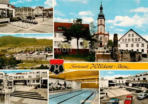 AK / Ansichtskarte 73834151 Hilders_Rhoen Gemeindezentrum Hallenbad Gasthaus Kirche Bodenschach Schulzentrum Hilders Rhoen